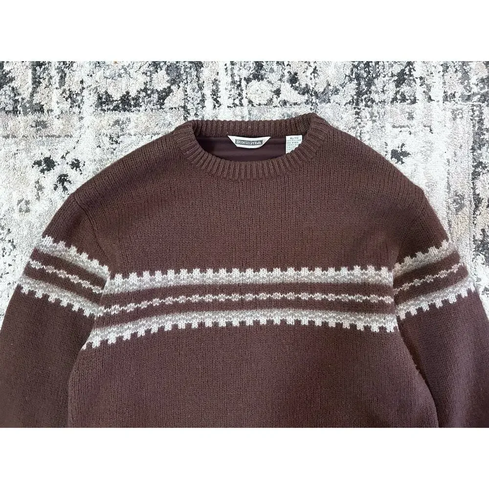 Vintage Quiksilver 100% Wool Men’s Knit Burgandy Fair Isle Crewneck Sweater XL
